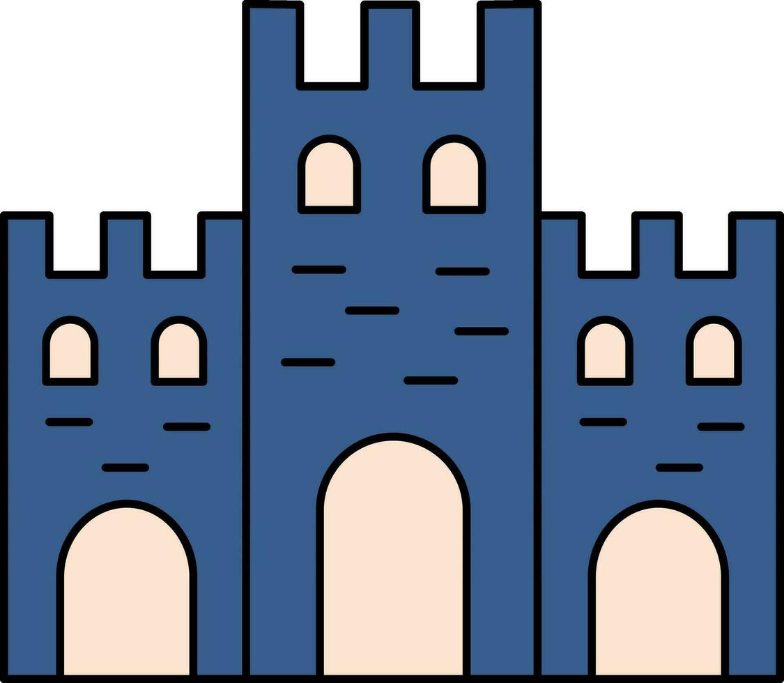 Blue And Peach Castle Icon Or Symbol. vector