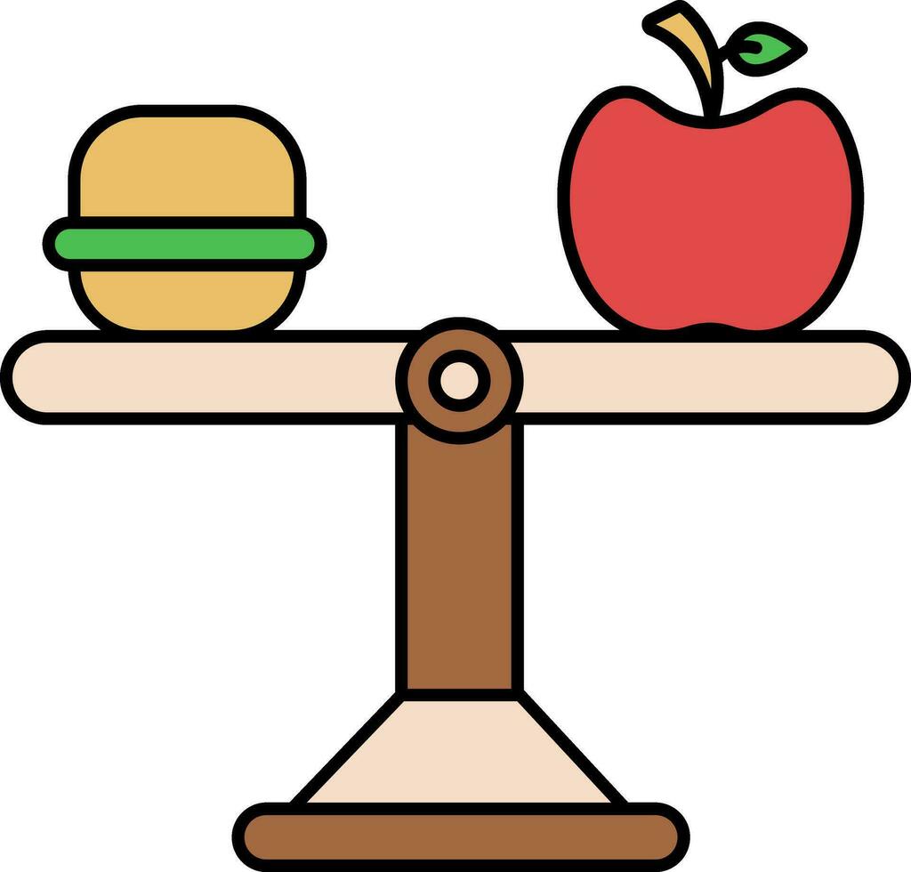 Burger With Apple On Balance Scale For Maintain Food Colorful Icon. vector