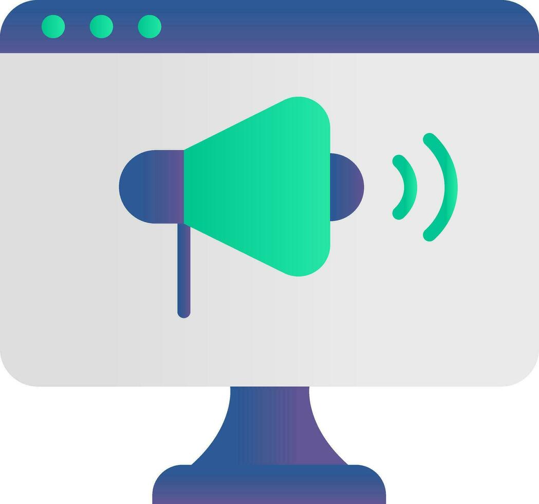 Megaphone In Desktop Screen For Online Announcement Green and Blue Icon. vector