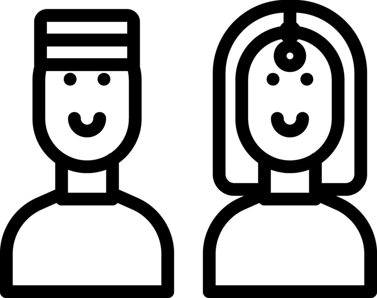 Muslim Couple Icon In Black Line Art. vector