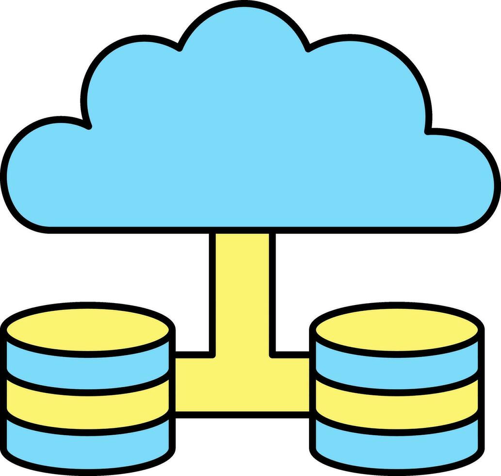 Database With Cloud Icon In Blue And Yellow Color. vector