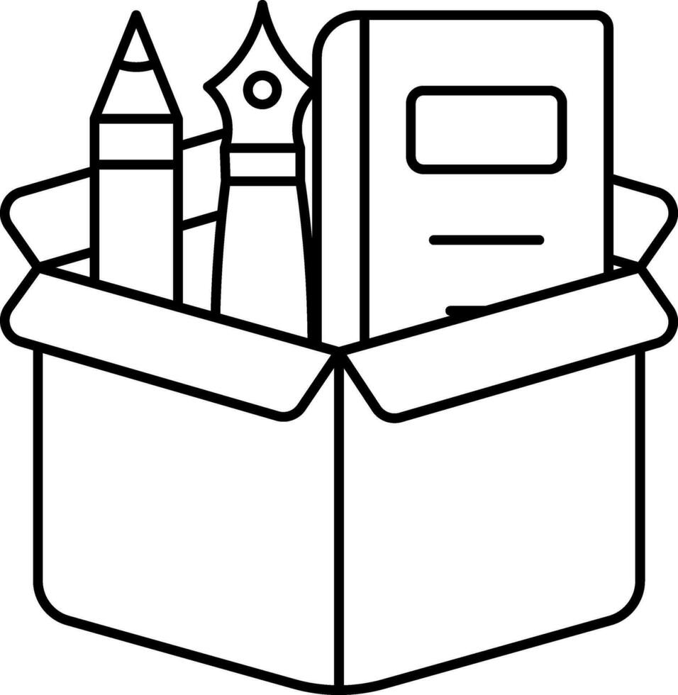 Books With Pen In Carton Box Black Stoke Icon. vector