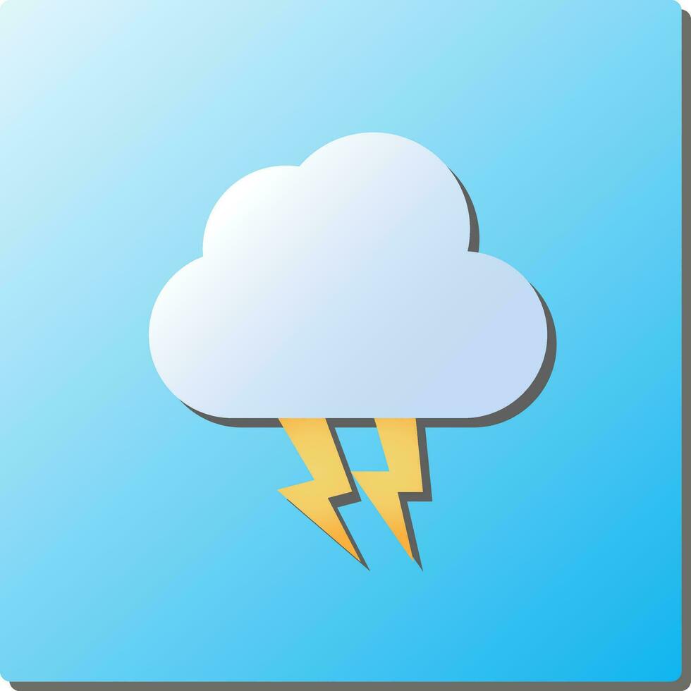 Yellow And White Cloud Flash Icon On Blue Square Background. vector