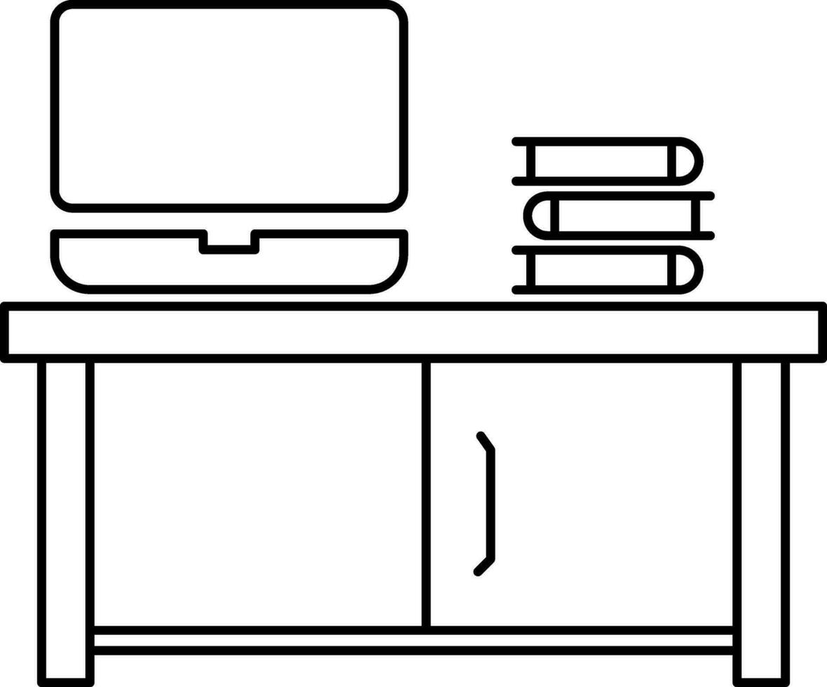 Flat view of study room interior icon in black line art. vector