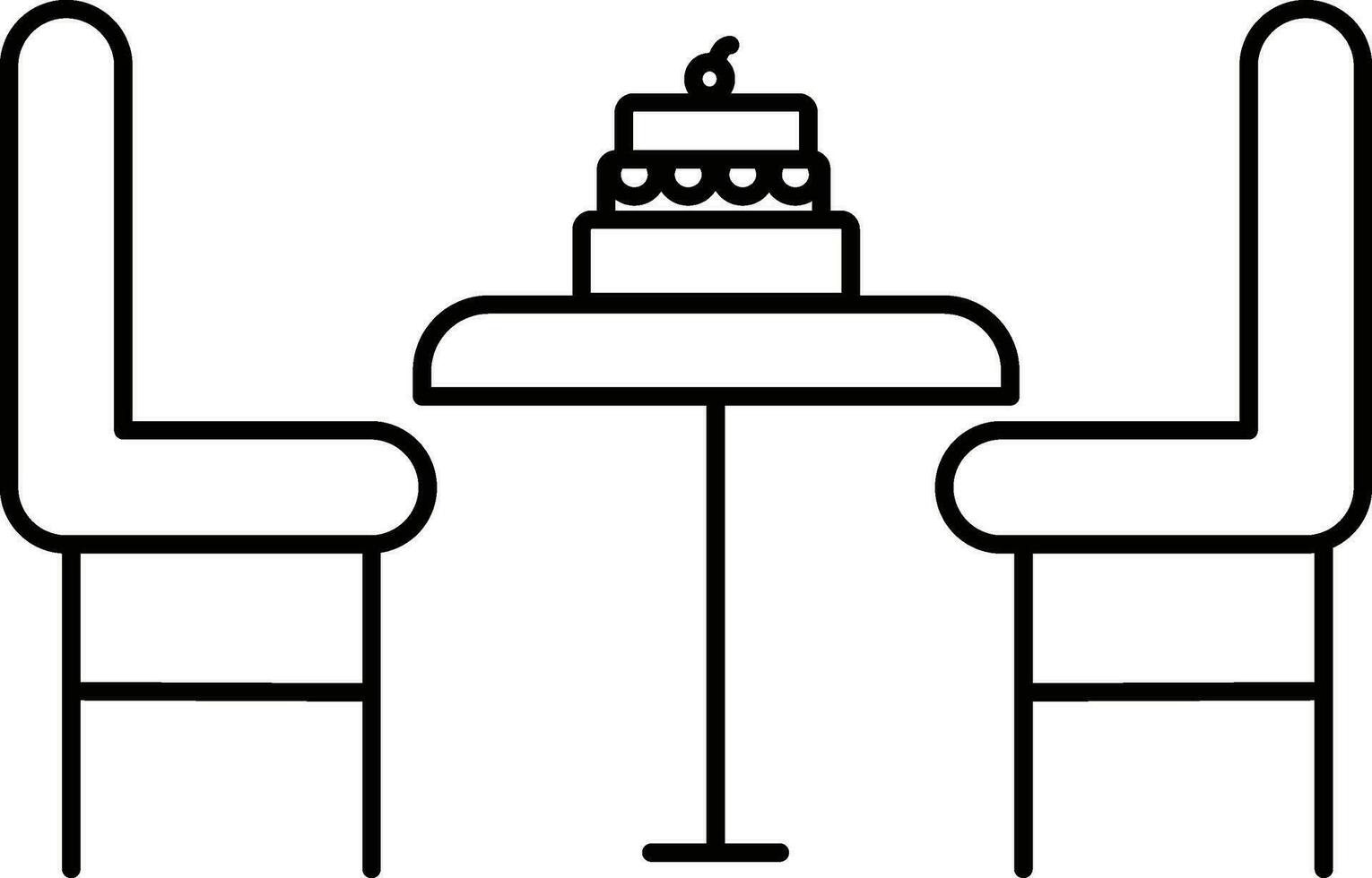 Cake On A Table With Chair Icon In Line Art. vector