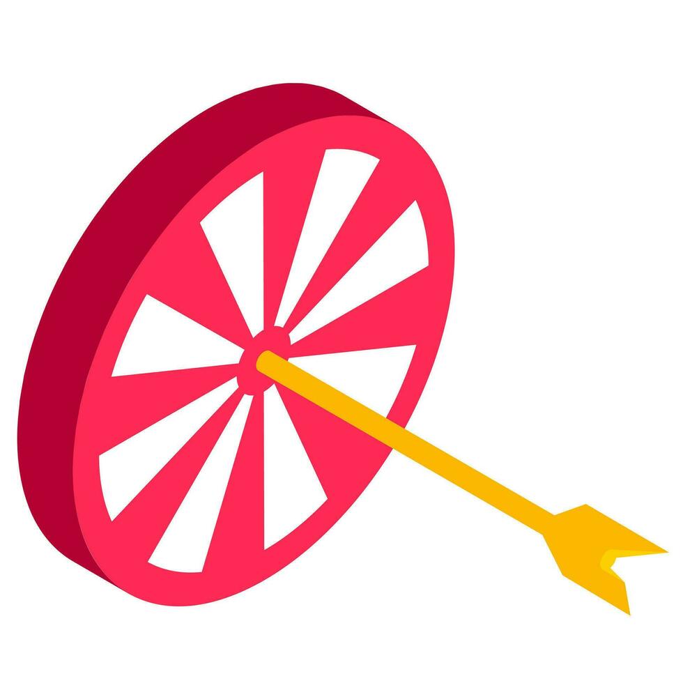 Bullseye or target with arrow element in isometric style. vector