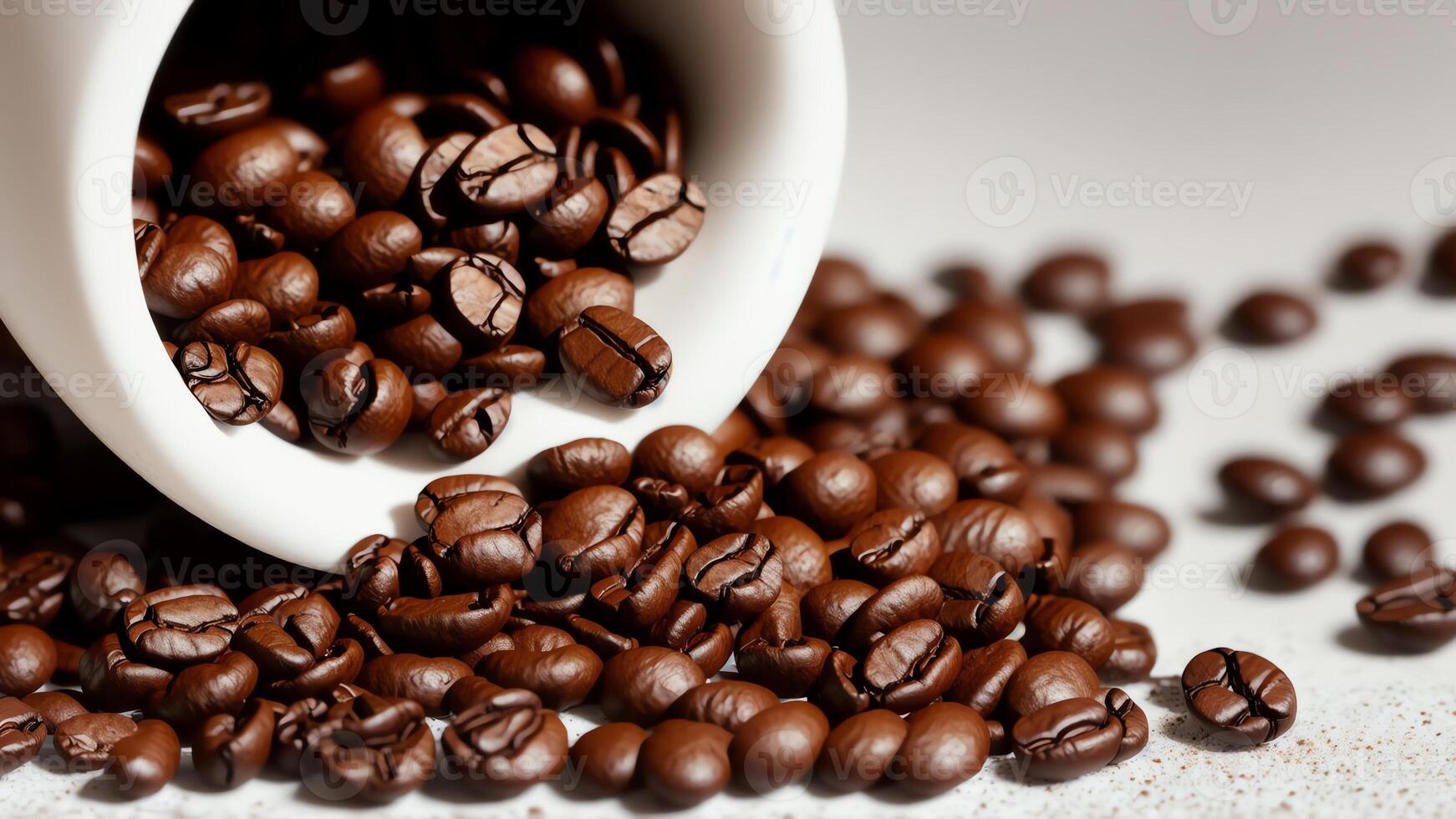 Coffee Beans And Water Pouring On White Background. photo