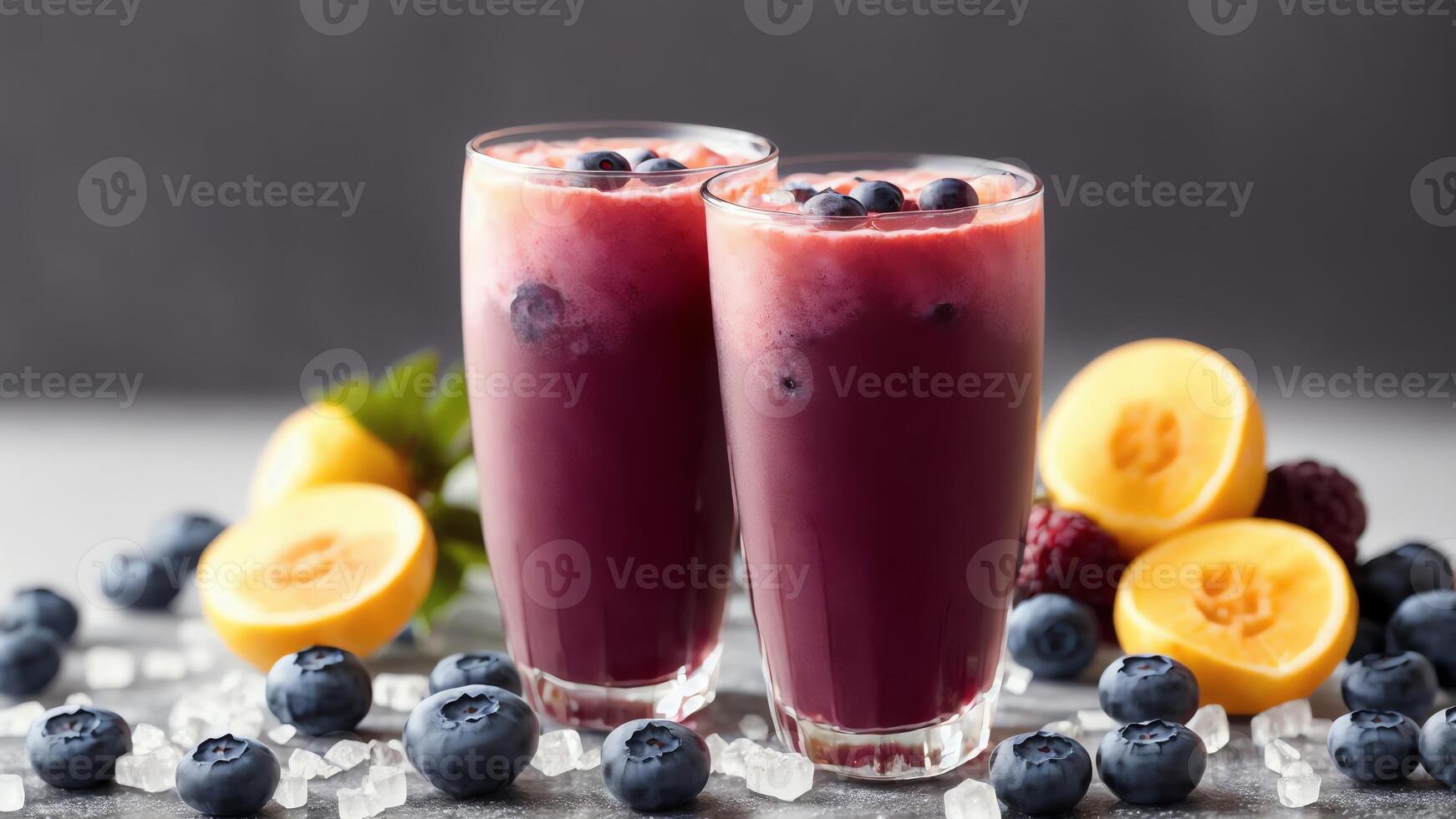 Healthy Cold Blueberry Drink In Glass With Fresh Berries And Ice. photo