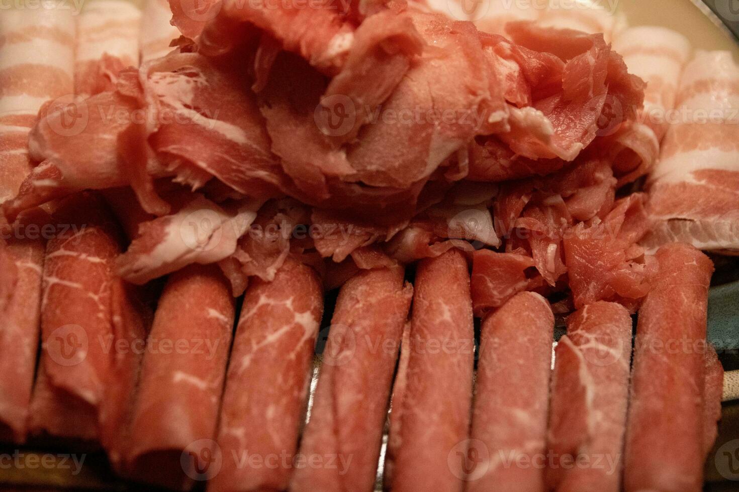 Meat ready for shabu shabu photo
