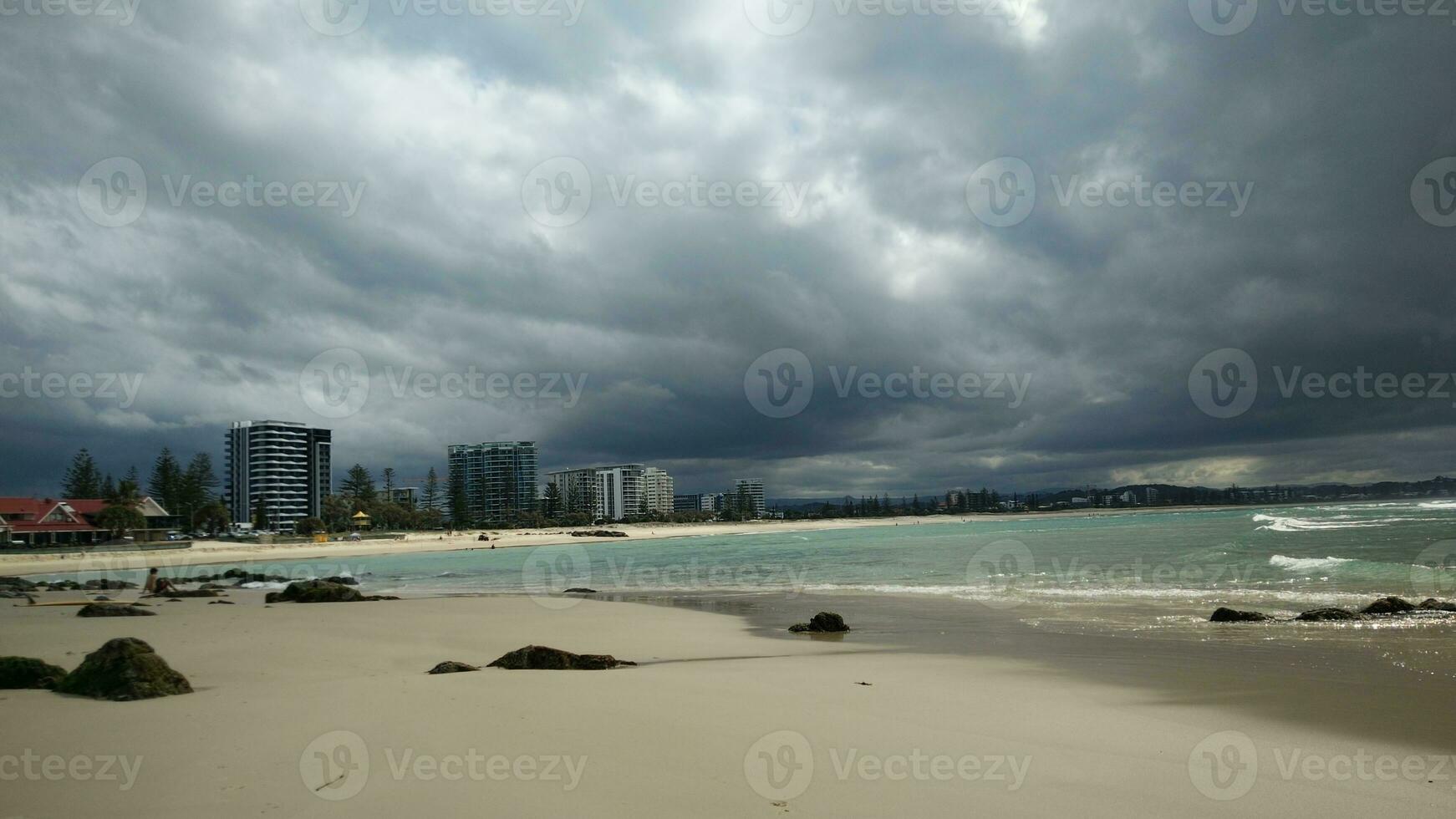 Grey sky over beach photo