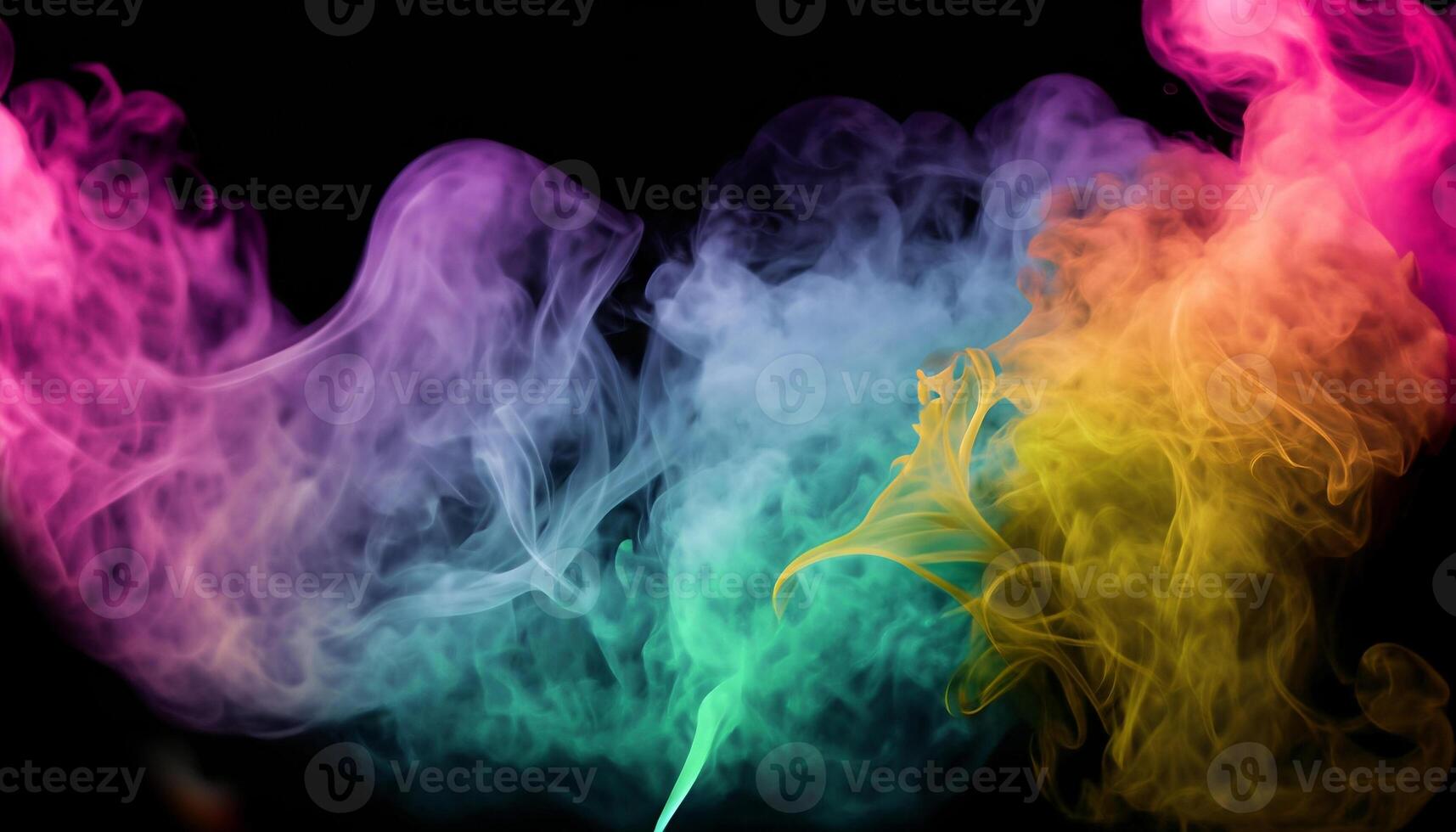 colorful smoke is in the air on black background, photo