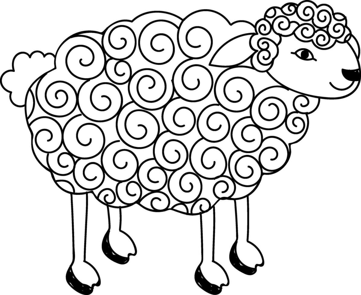 Doodle Style Cartoon Sheep Element On White Background. vector