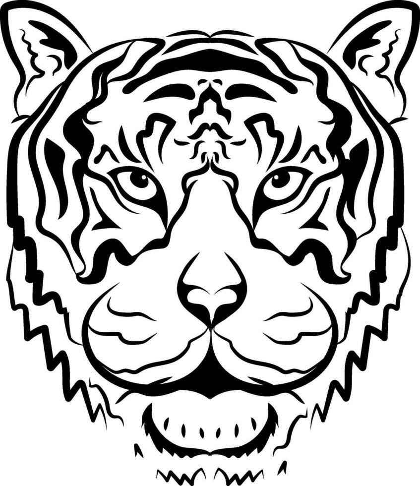 Tiger Face Element In Black And White Color. vector