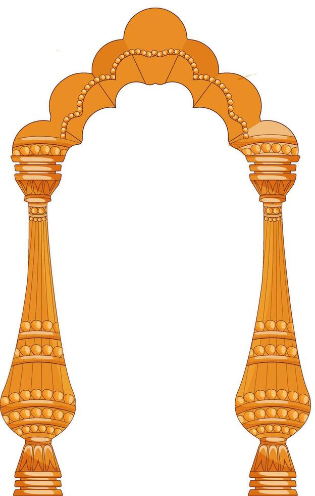 Temple Door Frame Element In Orange Color. vector