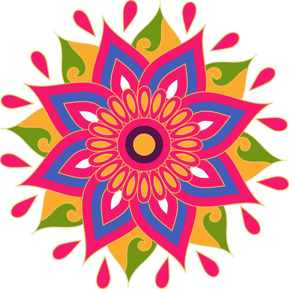 vistoso floral rangoli elemento en blanco antecedentes. vector