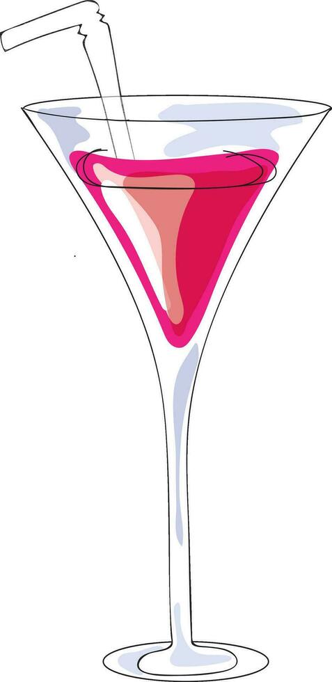 Flat cocktail glass with straw. vector