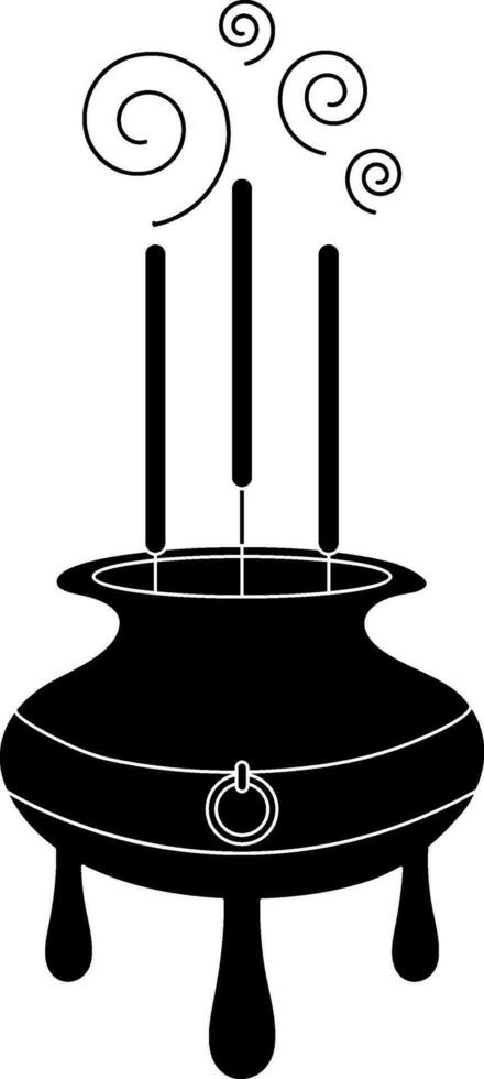 Incense icon with pot for chinese new year concept in black. vector