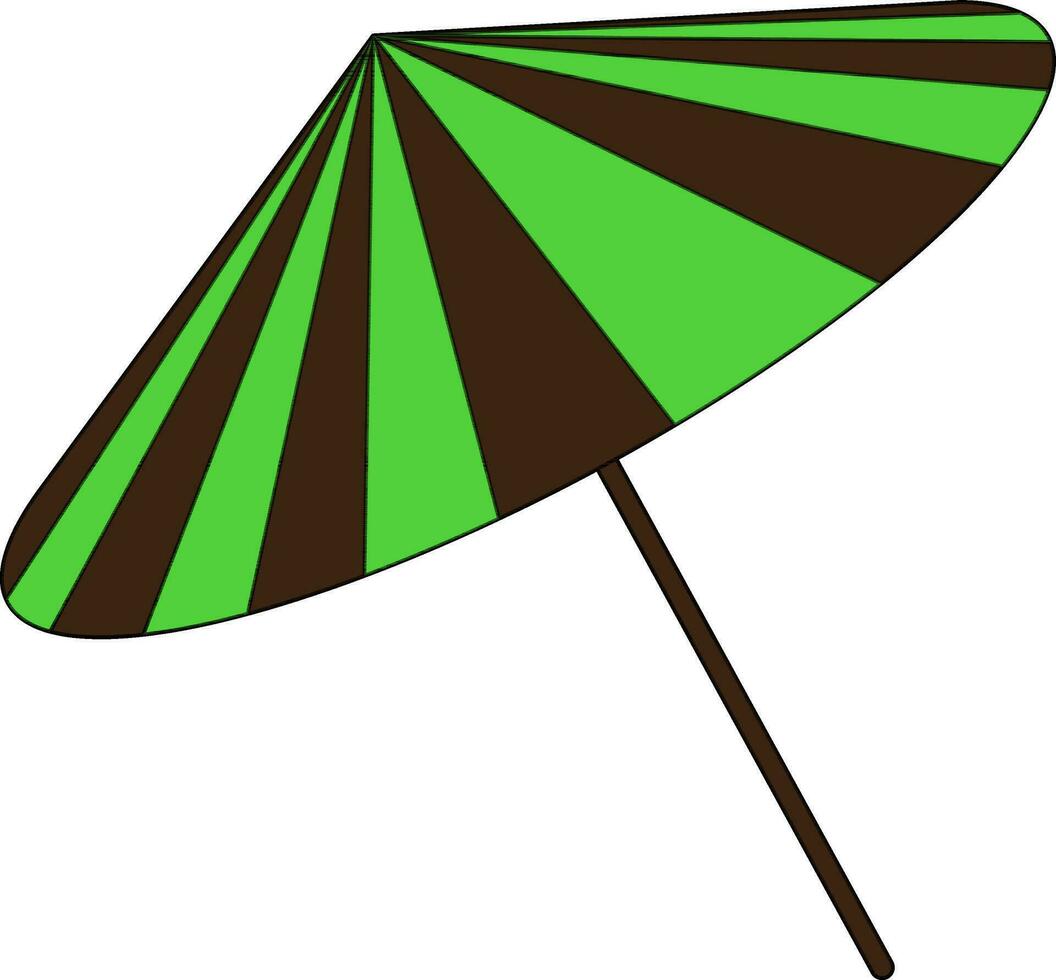 Illustration of umbrella icon in green and brown color with stroke. vector