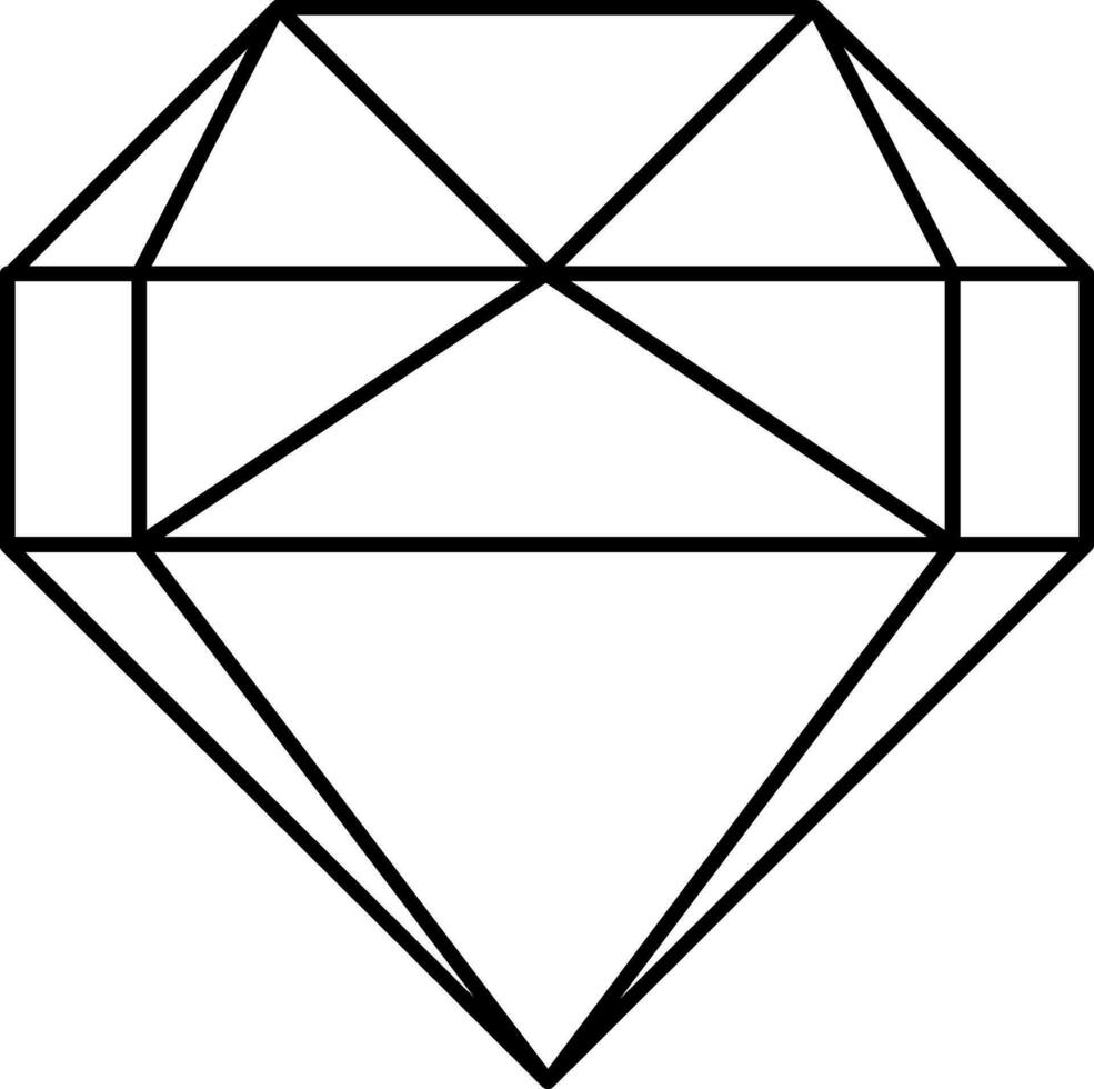 Isolated Diamond OR Trillion Gem Icon In Black Line Art. vector