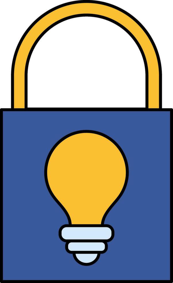 Bulb With Lock Yellow And Blue Icon In Flat Style. vector