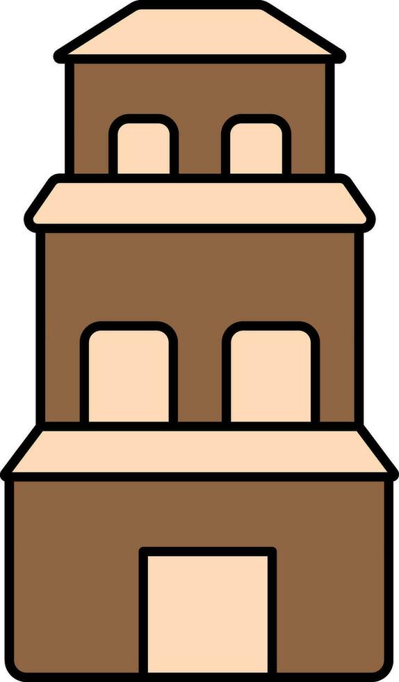 Three Storey Home Icon In Brown And Peach Color. vector