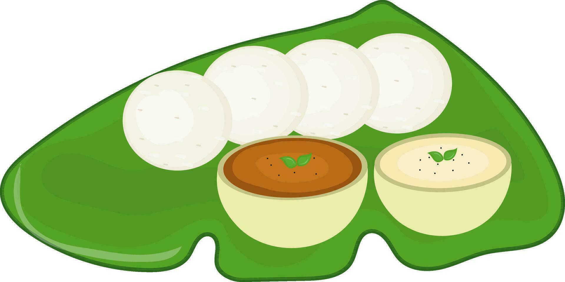 plano estilo ilustración de Idli con Sambhar. vector