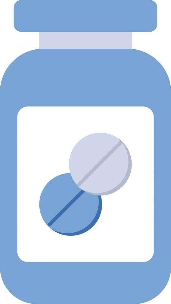Pill Bottle Icon In Blue And White Color. vector
