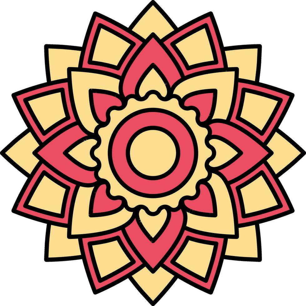 Petal Flower Mandala Red And Yellow Icon. vector