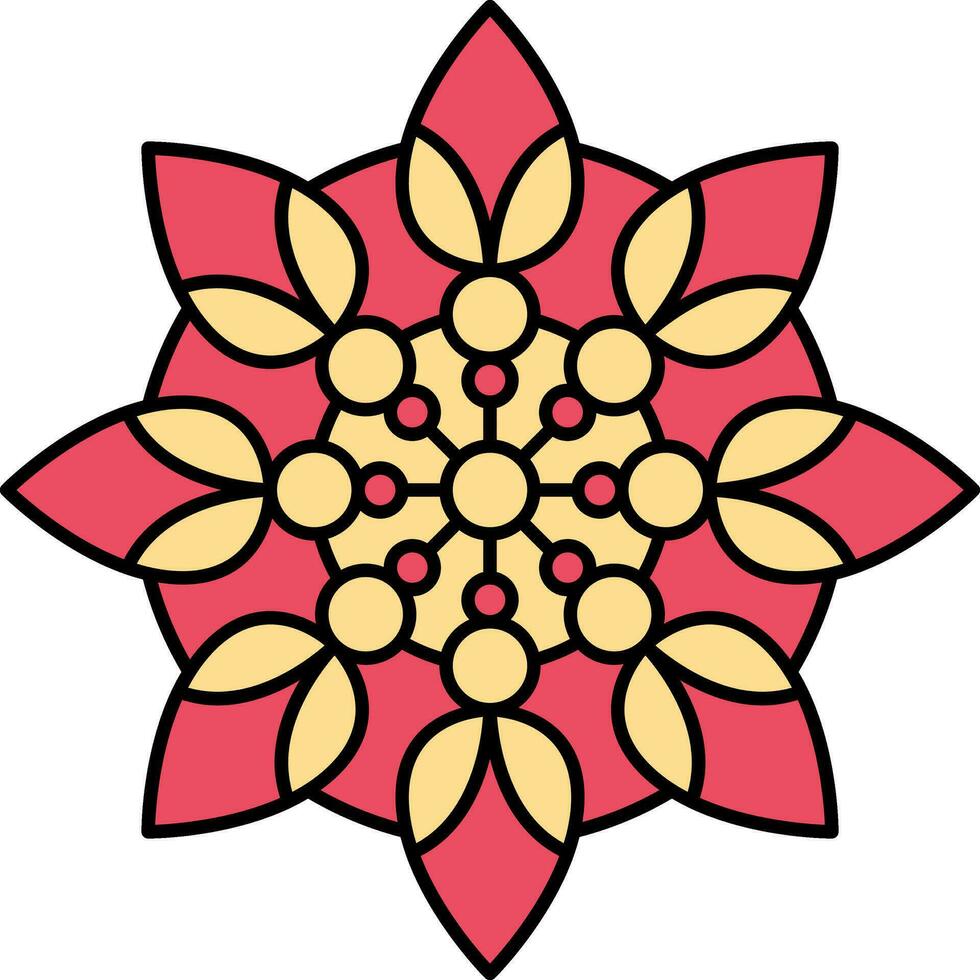 Circle Pattern Decorative Mandala Flower Red And Yellow Icon. vector