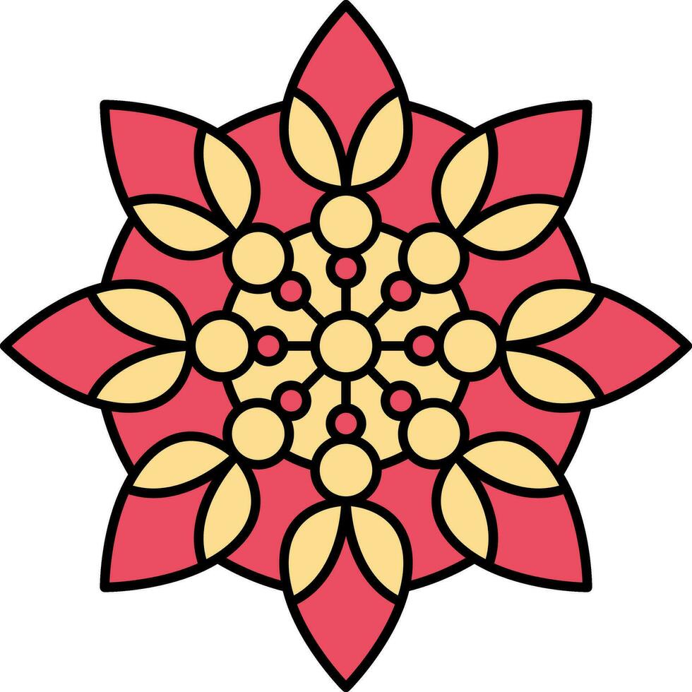 circulo modelo decorativo mandala flor rojo y amarillo icono. vector