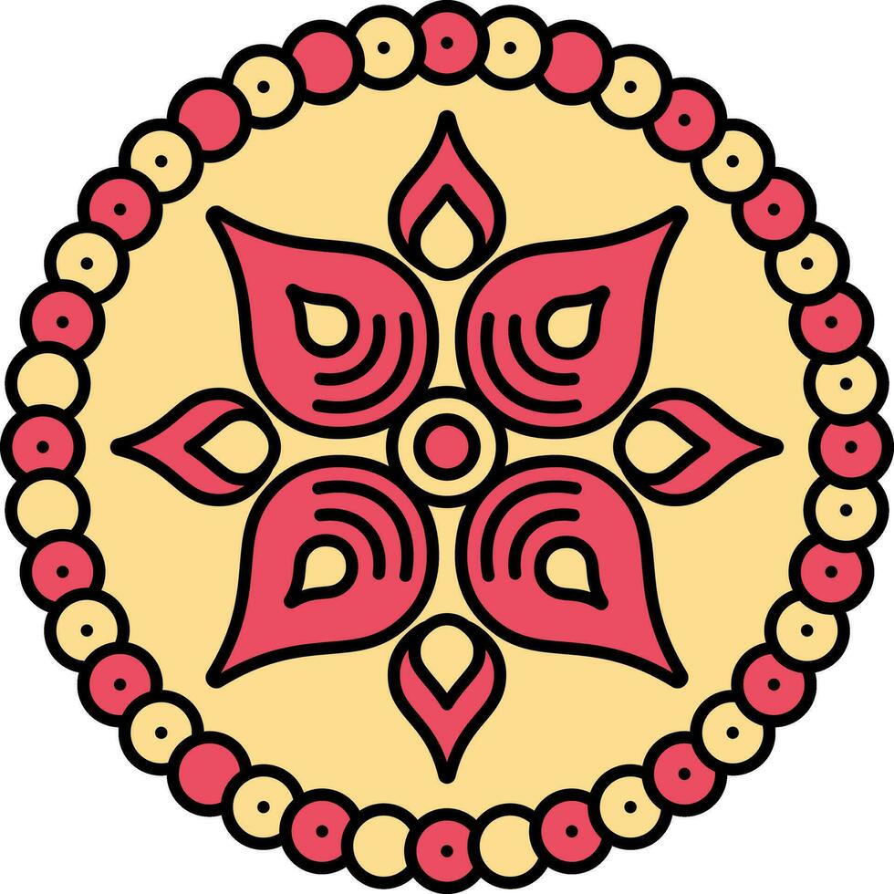 Circle Pattern Design Mandala Red And Yellow Color. vector