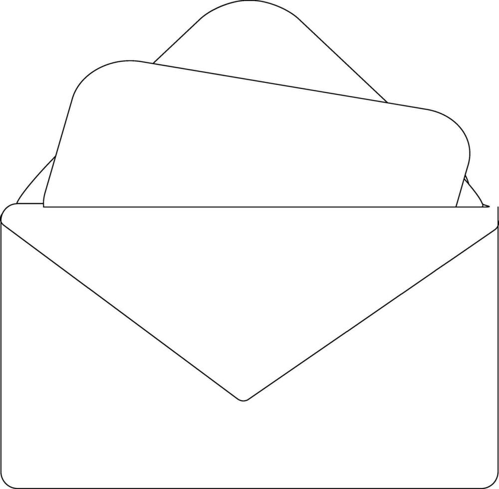 Black line art open envelope with latter. vector