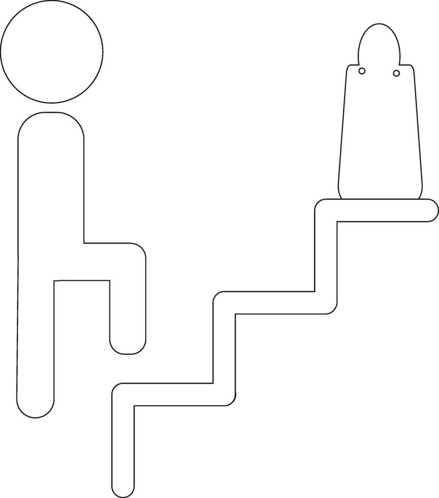 Character of faceless man climbing stair with bag. vector