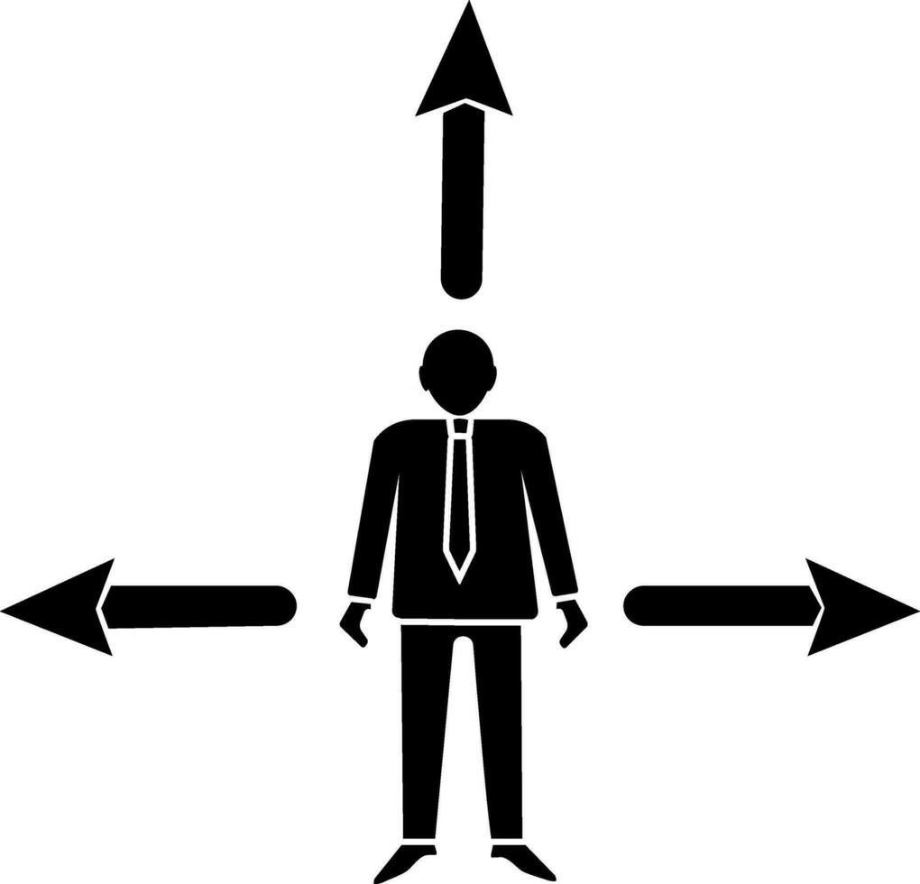 Black style of employee icon with three direction of arrow. vector