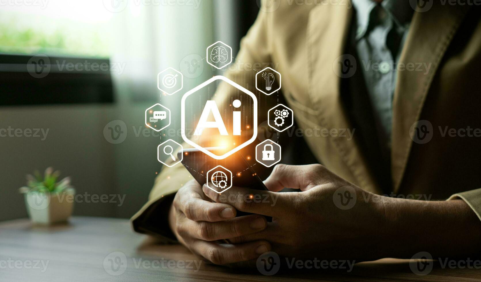 negocio personas utilizando artificial inteligencia automatización, profético analítica, cliente Servicio alimentado por ai chatbot, analizar cliente datos, futurista tecnología transformación. foto