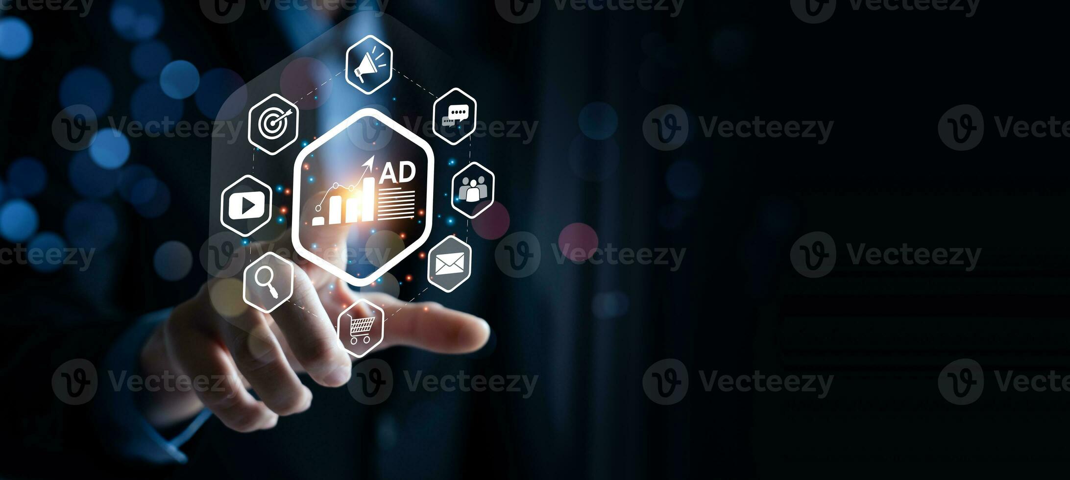 Digital marketing commerce online sale concept, Promotion of products or services through digital channels search engine, social media, email, website, Digital Marketing Strategies and Goals. SEO PPC photo