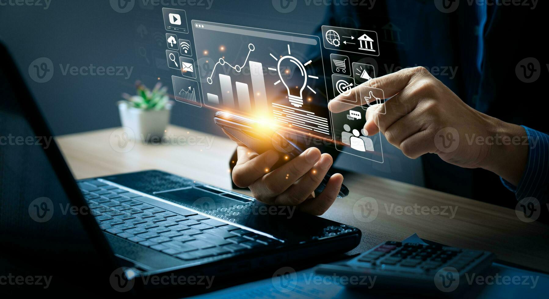 Digital marketing commerce online sale concept, Promotion of products or services through digital channels search engine, social media, email, website, Digital Marketing Strategies and Goals. SEO PPC photo