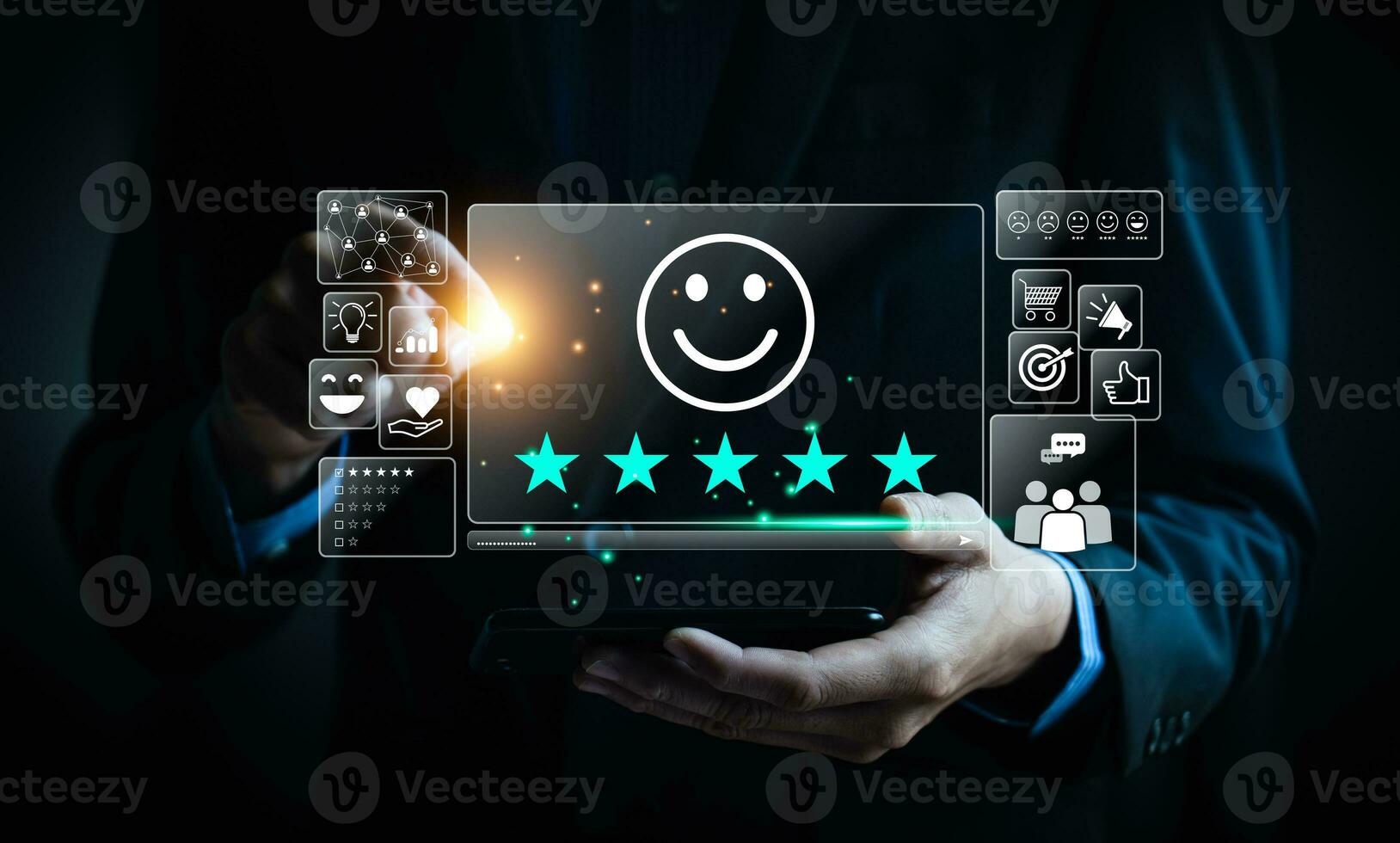 Customer review satisfaction feedback survey concept. Business people rate service experience and product quality or staff friendliness and overall value for the price. information, amend,  improve photo