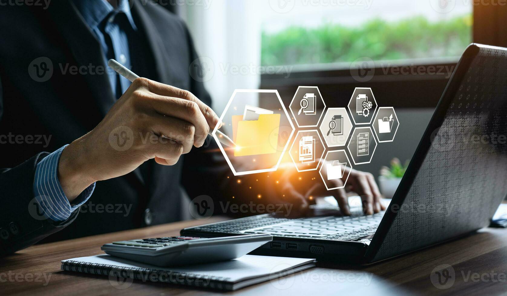Document Management System concept. Enterprise content management, Digital asset management, Document imaging, Workflow, Records management, Online document file data software for efficient archiving. photo