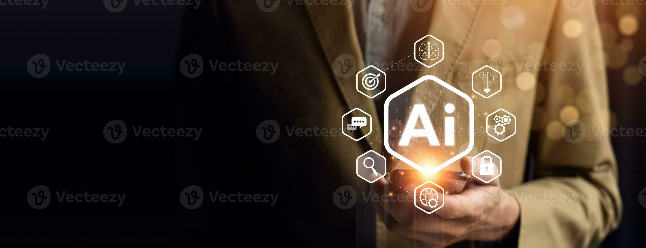 business people using artificial intelligence Automation, Predictive analytics, Customer service AI-powered chatbot, analyze customer data, Futuristic technology transformation. photo