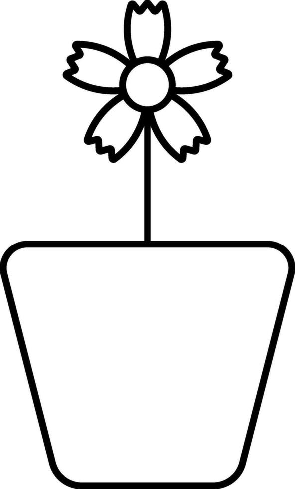 Flower Pot In Thin Line Art. vector