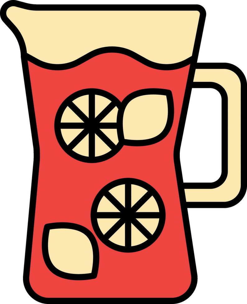 Lemonade Jug Or Mug Icon In Red And Yellow Color. vector