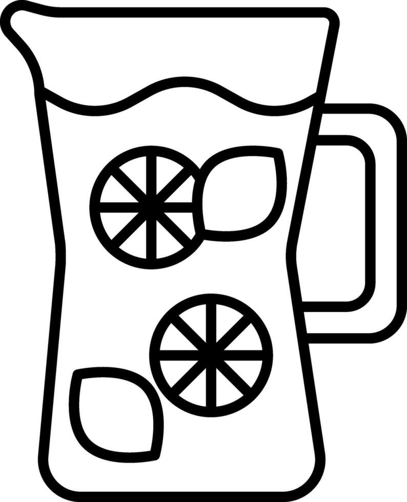 Lemonade Jug Or Mug Icon In Black Line Art. vector