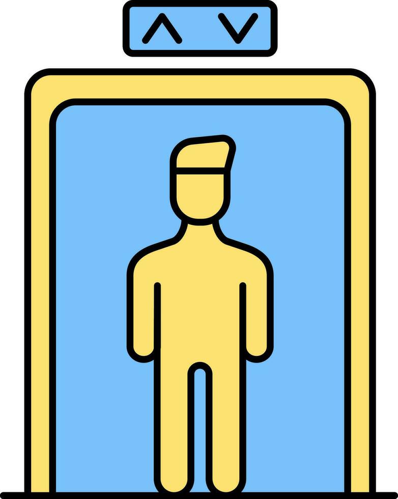 Illustration Of Man In Lift Yellow And Blue Icon. vector