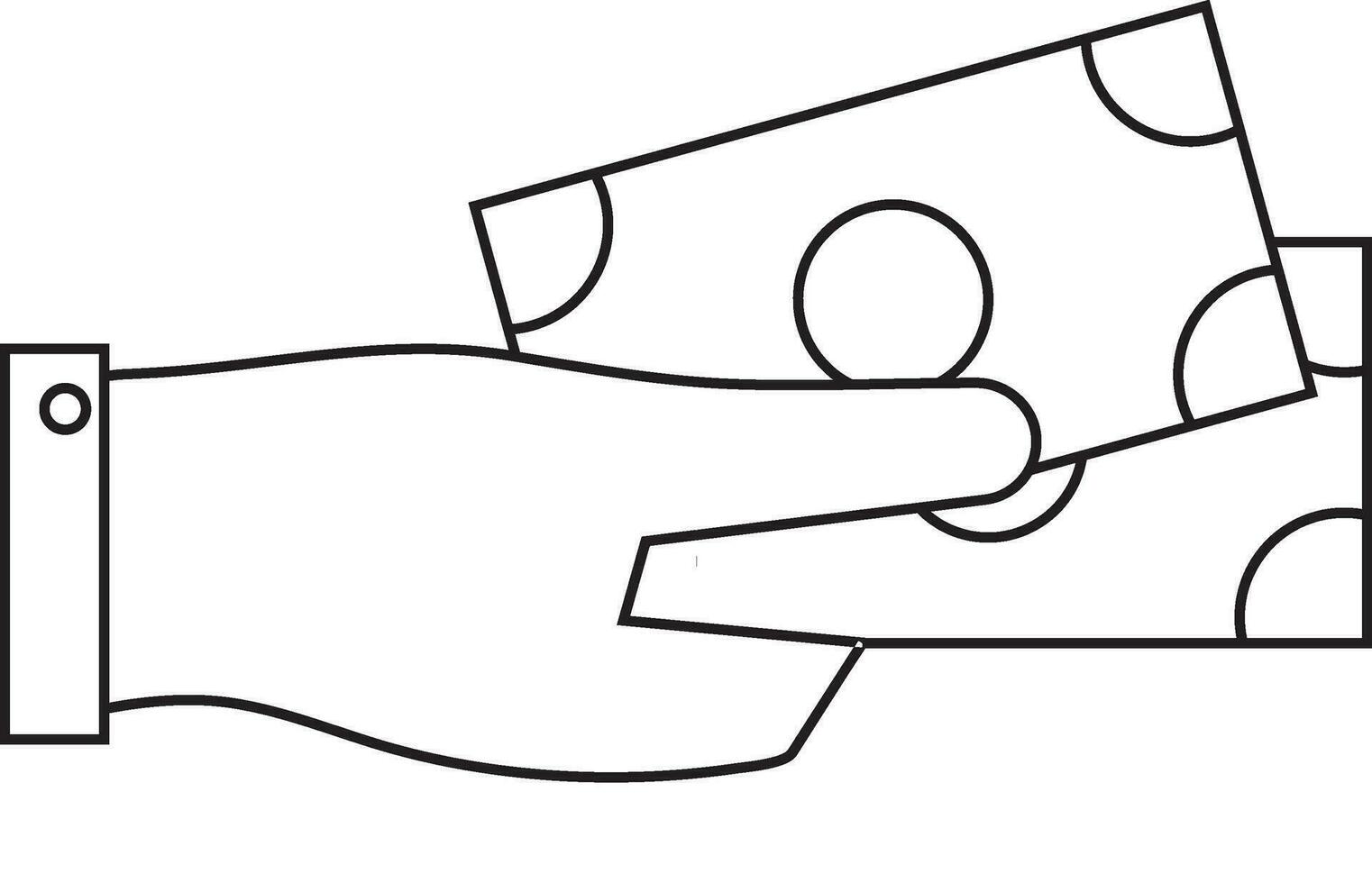 Black line art hand holding money. vector