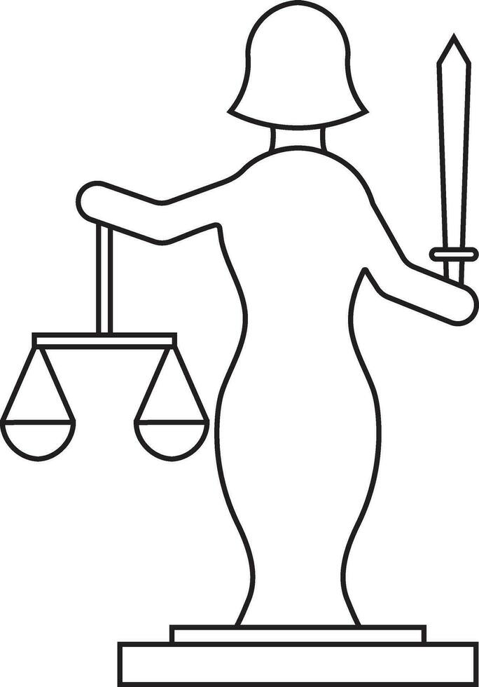 Character of lady justice holding sword and balance scale. vector