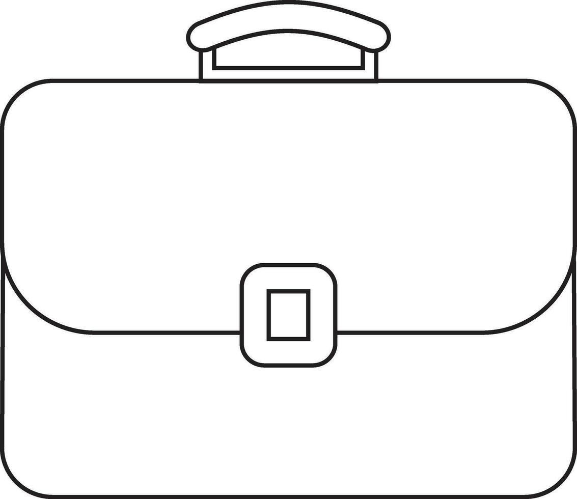 Flat style briefcase bag in black line art. vector