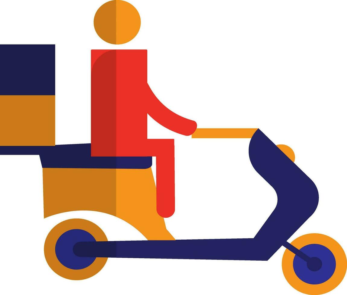 Character of a faceless delivery boy sitting on scooter with boxes. vector