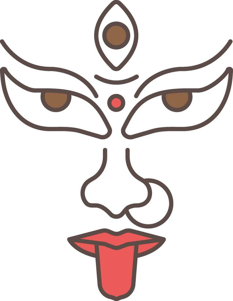 Illustration Of Goddess Kali Maa Face Icon In Brown And Red Color. vector
