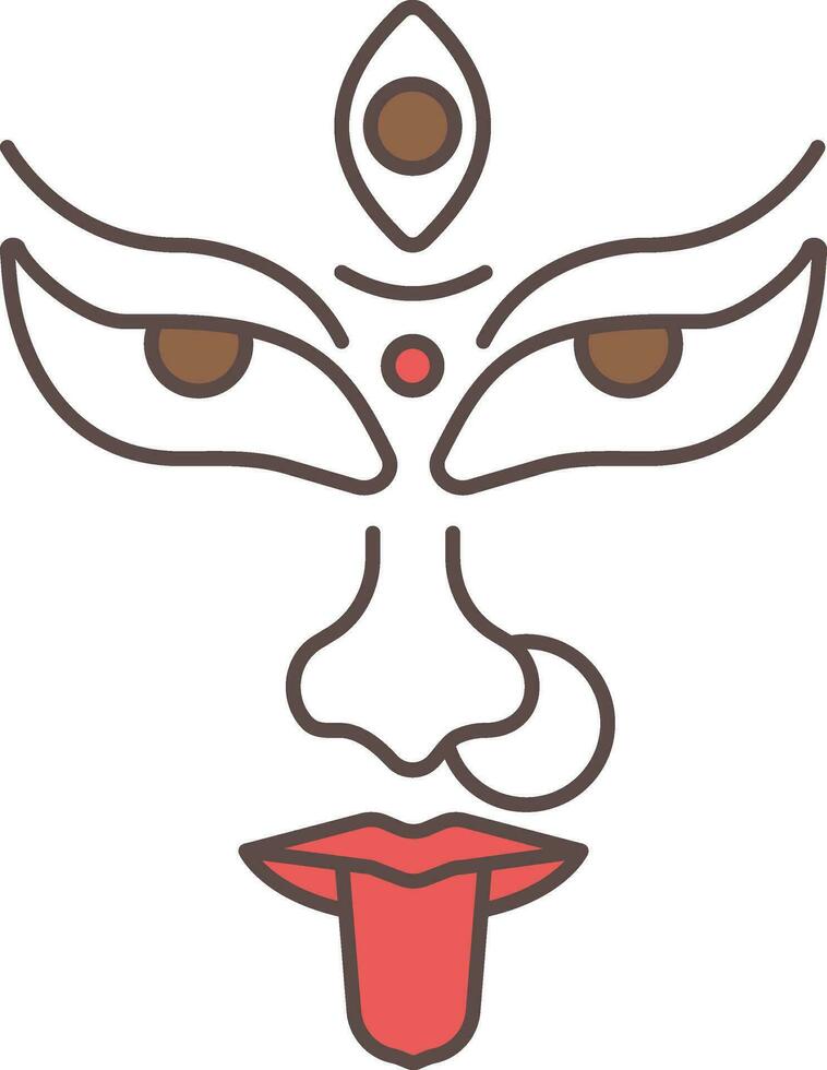 ilustración de diosa kali maa cara icono en marrón y rojo color. vector